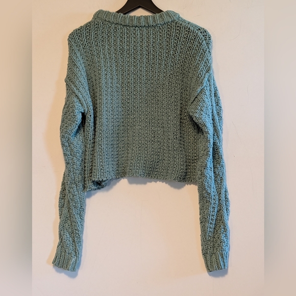 Free People Cropped Cable Knit Sweater Pullover Chunky Cotton Mock Neck Soft - Picture 6 of 6